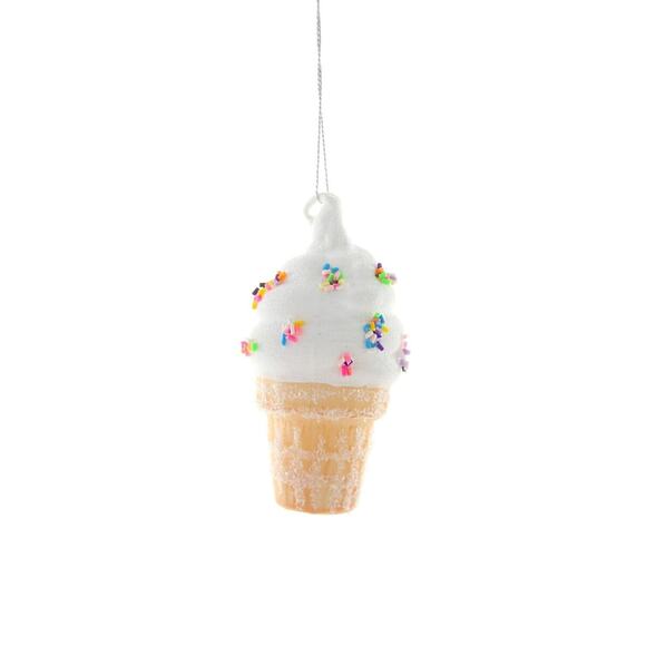 Ice Cream Ornament Soft Serve Vanilla Cone Glass Rainbow Sprinkles Cody Foster - Picture 1 of 3